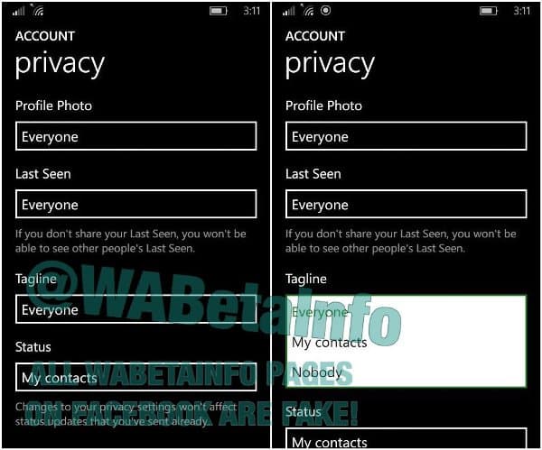 Tagline Status Privacy